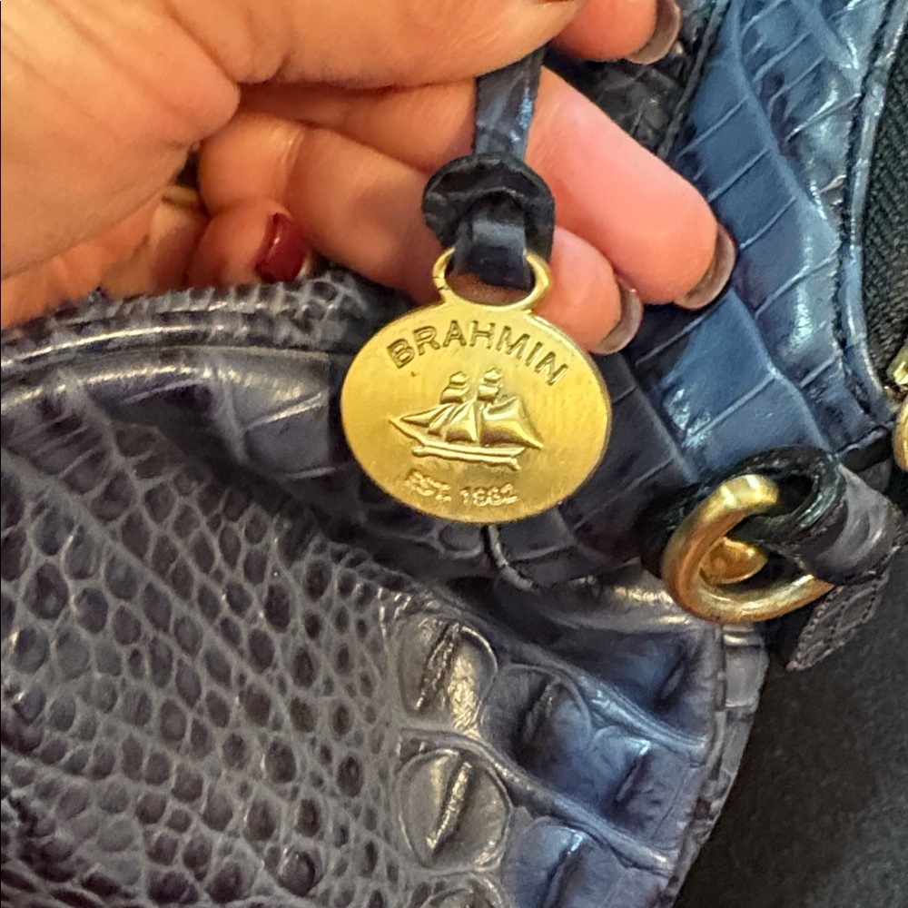 Brahmin Blue Embossed Leather Satchel - Picture 7 of 9